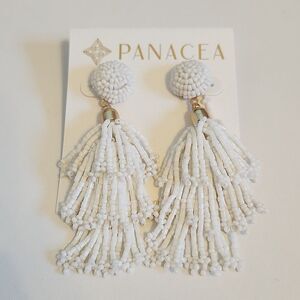 Panacea White & Gold Toned Beaded Earrings, 3"